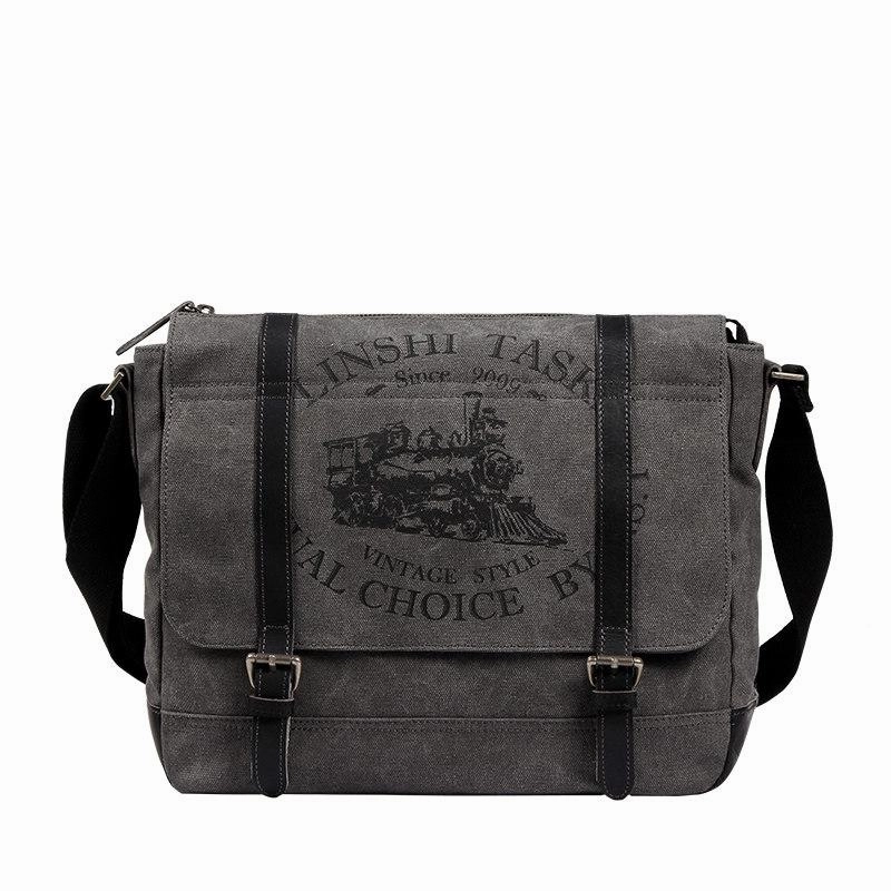 Fashion Canvas Leather Mens Side Bags Messenger Bags Khaki Canvas Courier Bag for Men Travel Organizer Comfort Grip