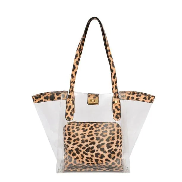 TB29102 Clear Tote W/ Pouch Vintage Style Beach Holiday