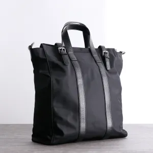 Handmade Craft Functional Feature Black Womens Nylon Leather Tote Handbag Vertical Womens Black Nylon Shoulder Travel Purse Nylon Work Purse for Ladies