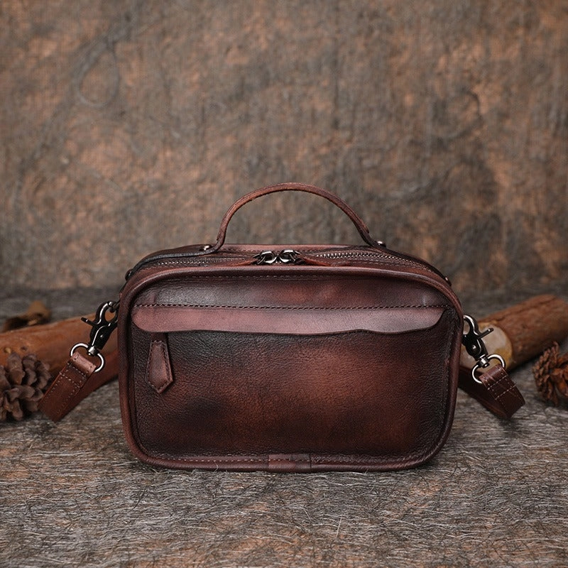 Handmade Womens Leather Mini Satchel Shoulder Bag Best Handbag Cube Crossbody Purses for Ladies Structured Design