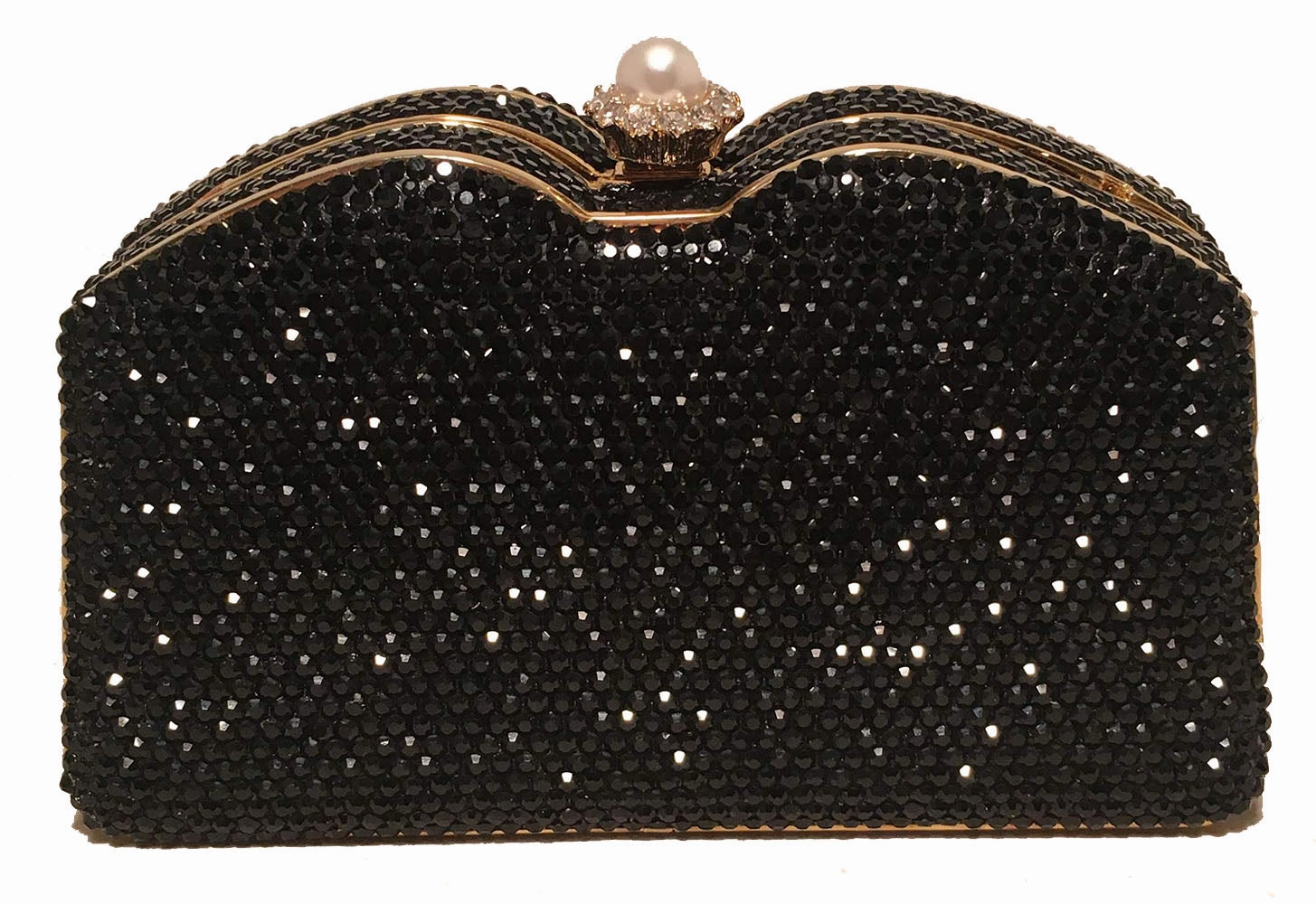 Judith Leiber Black Swarovski Crystal Minaudiere Evening Bag Clutch Luxury Texture