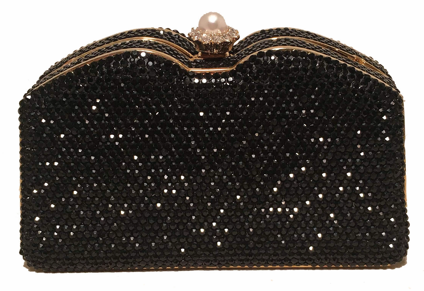Classic Finish All Season Judith Leiber Black Swarovski Crystal Minaudiere Evening Bag Clutch