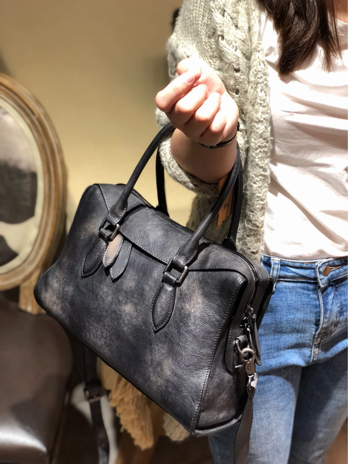 Chic Texture Vintage Womens Green Leather Handbag Purses Shoulder Handbag Purse Vintage Style Handbags for Ladies