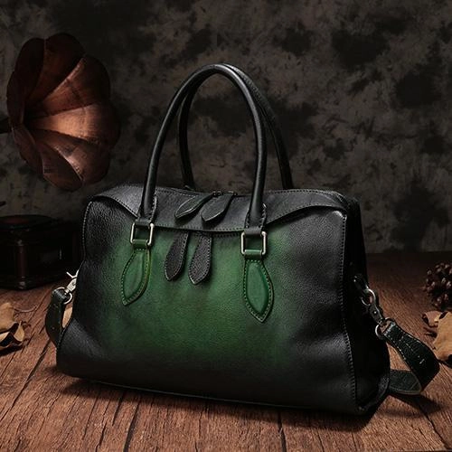 Vintage Womens Green Leather Handbag Purses Shoulder Handbag Purse Vintage Style Handbags for Ladies Customizable Options