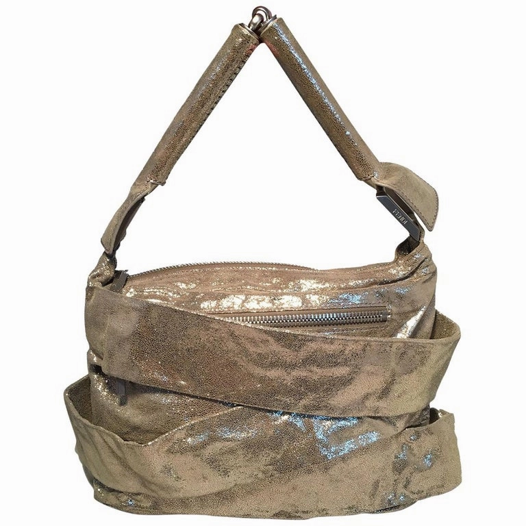 Evening Chic Gold Accent Fendi Gold Leather Wrapping Straps Small Shoulder Bag