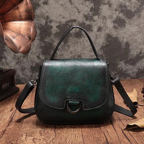 Vintage Womens Brown Leather Small Handbag Shoulder Bag Dome Satchel Purse Bag for Ladies Luxury Accessory