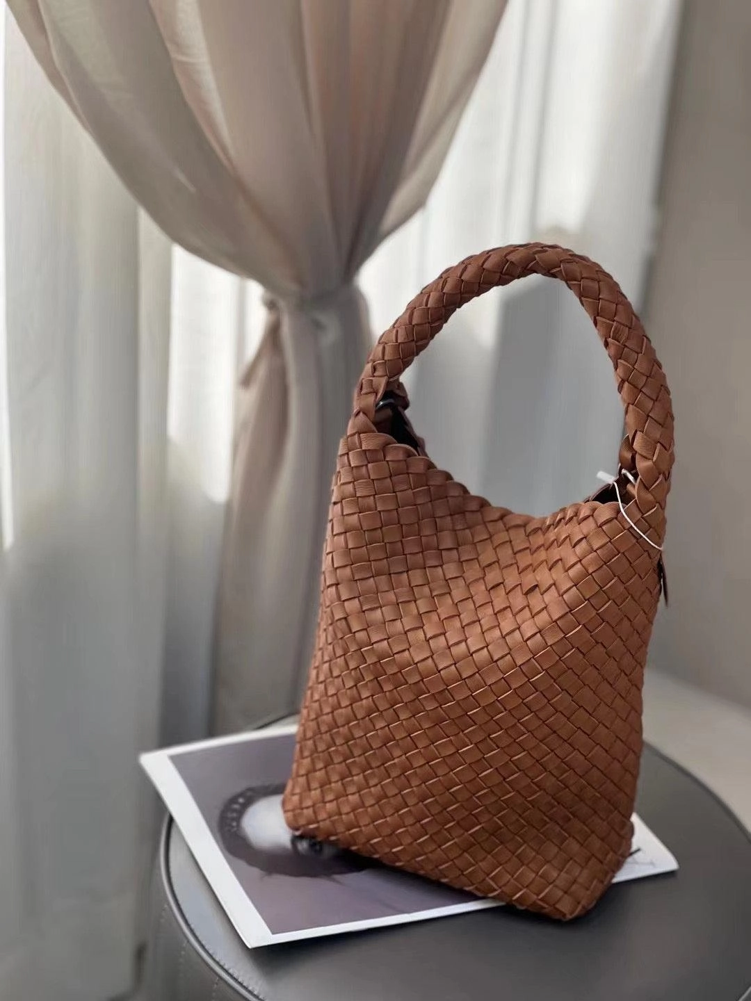 Durable Everyday Use Luxury Handwoven Lambskin Leather Shoulder Bucket Bag | Double-Knotted Handcrafted Crossbody Bag