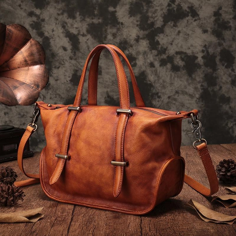 Vintage Womens Brown Leather Handbag Purse Shoulder Handbags Crossbody Bags for Ladies Classic Companion