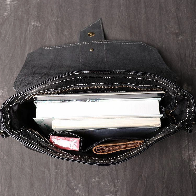 Travel Comfort Water Resistant Cool Black LEATHER MENS Vertical SIDE BAGS COURIER BAG Black Vertical MESSENGER BAG FOR MEN