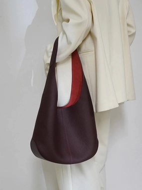 Essentials Genuine Leather Slouch Hobo Bag, Must-have Fashion Designer Bucket Tote Bag Relaxed Carry Style Trendy Modern Look