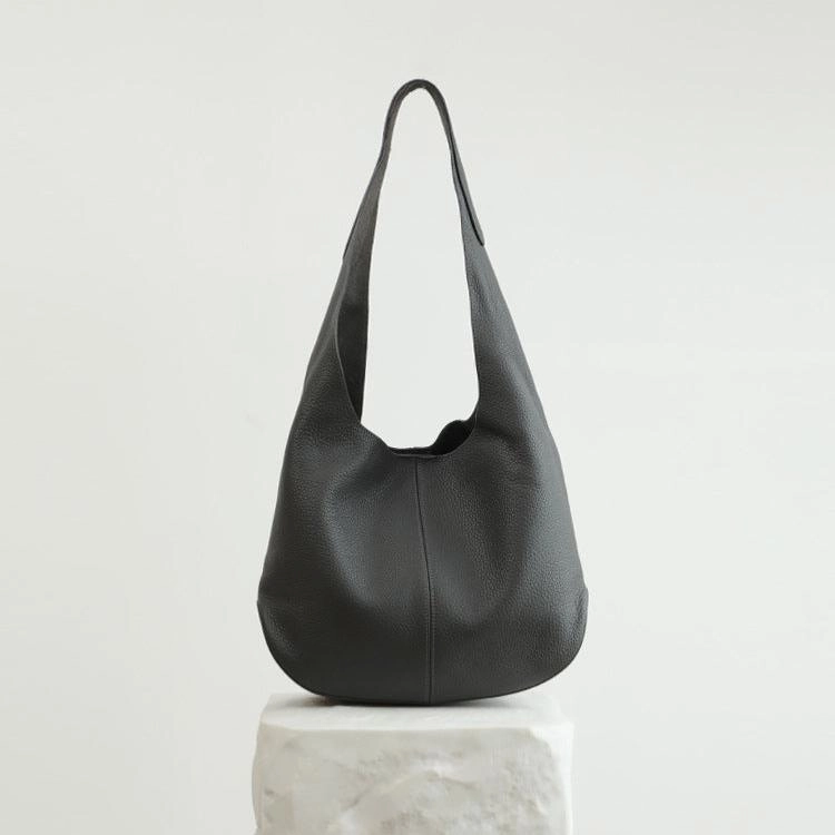 Sleek Everyday Style Essentials Genuine Leather Slouch Hobo Bag, Must-have Fashion Designer Bucket Tote Bag