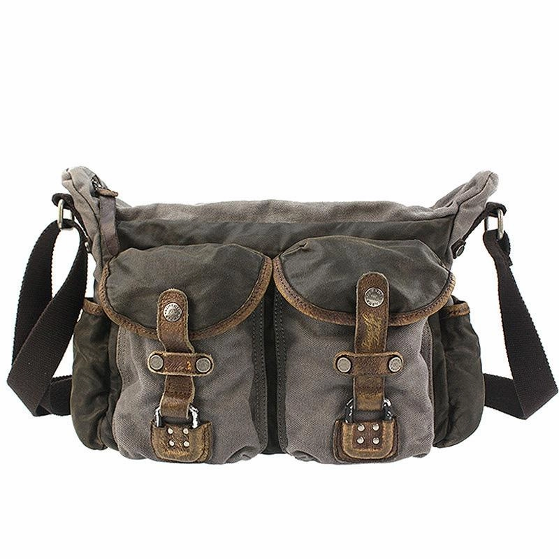Gray Canvas Leather Mens Cool Side Bag Gray Messenger Bags Casual Courier Bags for Men Functional Style Minimal Look