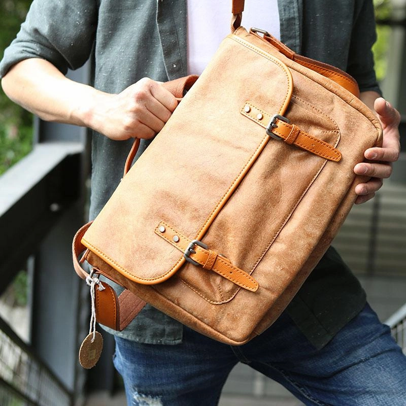 Cool Leather Mens Messenger Bag Briefcase Shoulder Bag for men Simple Functionality Casual Carry