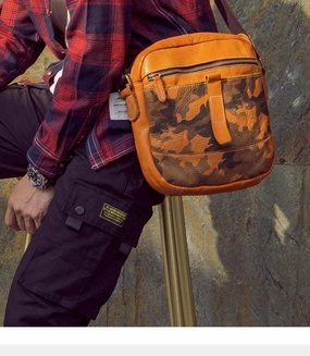 Functional Everyday Yellow Cool Leather Mens Camouflage Vertical Side Bag Small Messenger Bags Casual Bicycle Bags for Men