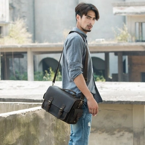 Outdoor companion Coffee Vintage Leather Mens Camera Messenger Bag Crossbody Camera Bags for Men