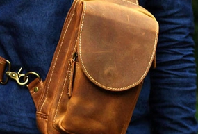 Minimalist Comfort Portable Solution Genuine Leather Mens Cool Messenger Bag iPad Bag Chest Bag Bike Bag Cycling Bag For Men