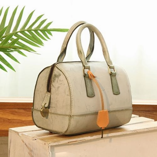 Vintage Womens Waxed Leather Green Boston Handbags Purse Small Green Side Boston Bag Purse for Women Boxy Form