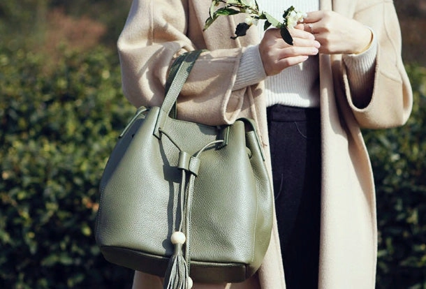 Genuine Leather Cute Women Bucket Bag Handbag Crossbody Bag Shoulder Bag Women Leather Purse Road Trip Fashion Classic