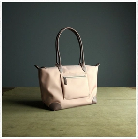 Womens Light Pink Nylon Shoulder Tote Large Pink Nylon Handbag Purse for Ladies Sleek Shape