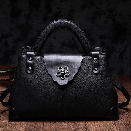 Brown Vintage Leather Ladies Satchel Handbag Black Shoulder Bag Purse for Women Office Everyday