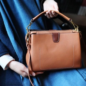 Brown Womens Leather Satchel Handbag Purse Small Brown Leather Work Handbag Crossbody Bag Smart Vision Polished Touch