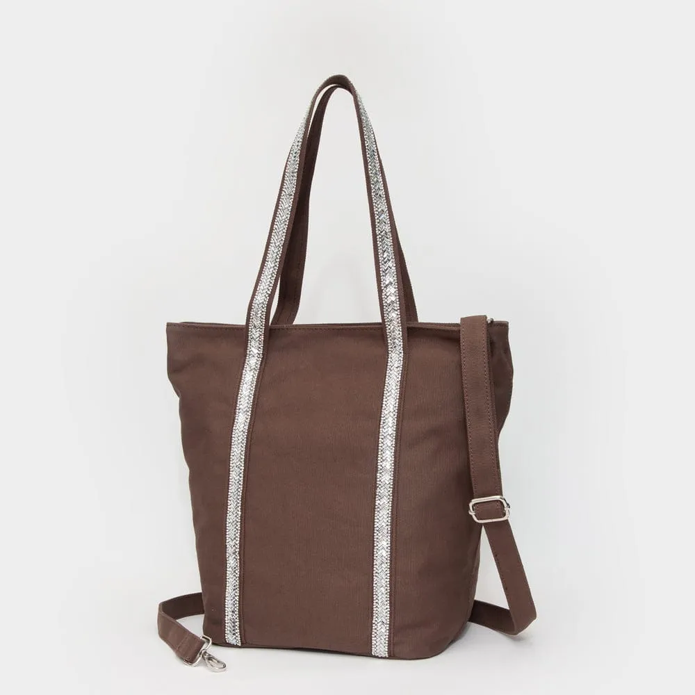 Adjustable Handle Durable Material TG10812 Rhinestone Detail Canvas Tote Bag