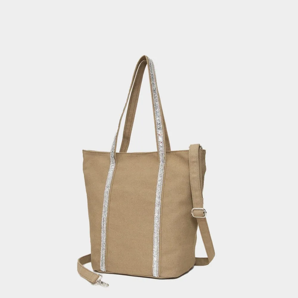 Fashion Everyday Simple Utility TG10812 Rhinestone Detail Canvas Tote Bag