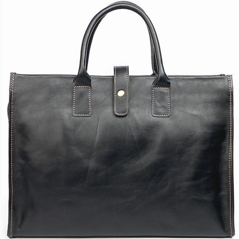Vintage Black Mens Leather Briefcase Work Handbags Blue 14'' Computer Briefcases For Men High Durability Classic Shape