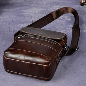 Cool Coffee Small Leather Mens Side Bag Messenger Bag Shoulder Bag for Men Light Carry Elegant Touch