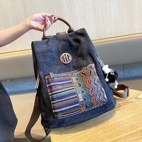 Stress-Free Travel Boho Style Backpack Womens Canvas Backpack Black Gray Embroidery Vintage Boho Backpack Adventure Function Gear Lightweight Design