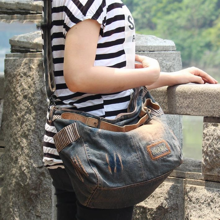 Fashion Denim Blue Mens Large Postman Bag Jean Messenger Bags Large Courier Bag For Men Modern Comfort