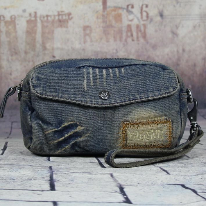 Blue Denim Mens Casual Small Messenger Bags Jean Clutch Bag Courier Bag For Men Comfort Fit