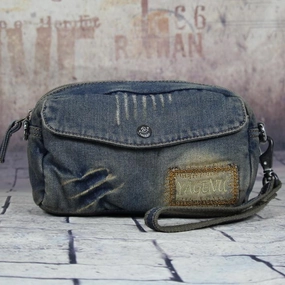 Blue Denim Mens Casual Small Messenger Bags Jean Clutch Bag Courier Bag For Men Compact Versatility