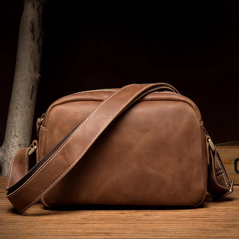 Light Carry Coffee Cool Leather Side Bag Small Postman Bag Messenger Bag Courier Bag for Men