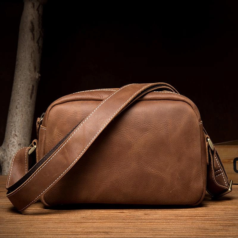 Stylish Carry Coffee Cool Leather Side Bag Small Postman Bag Messenger Bag Courier Bag for Men