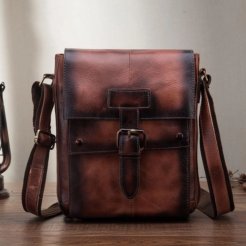 Cool Mens Leather Vintage Small Side Bag Small Messenger bag Shoulder bag For Men Urban Trend Casual Outfit