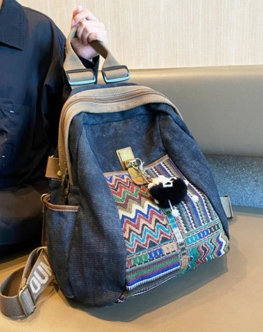 Strong Zippers Boho Embroidery Canvas Backpack Women Boho Embroidery Large Canvas Backpack Trendy Organizer