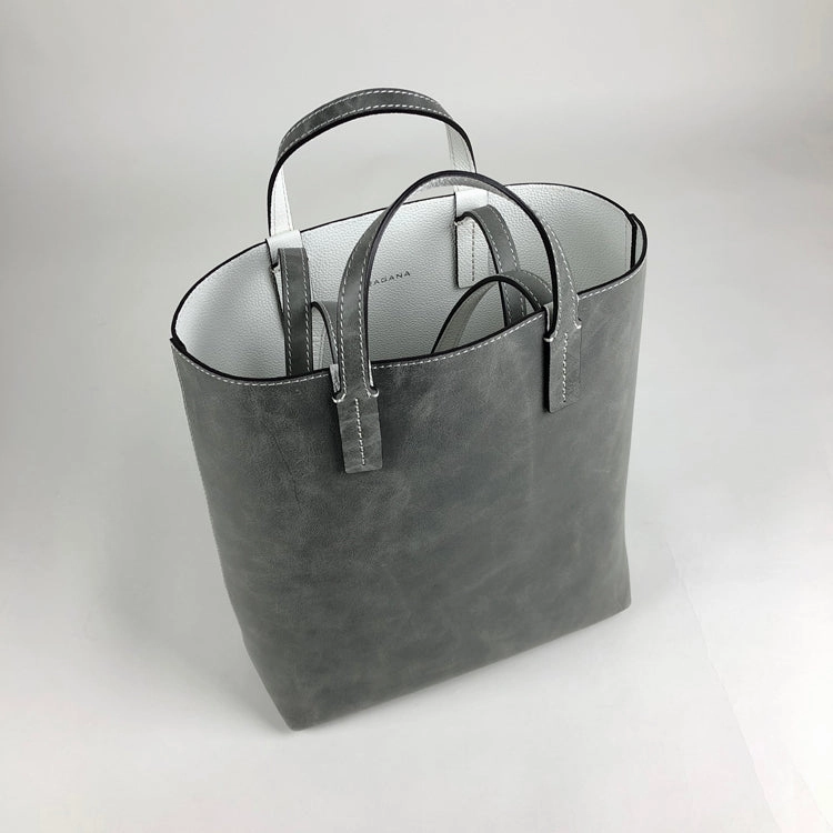Minimal Structure Cute Womens Gray&White Leather Shoulder Tote Bag Best Tote Handbag Shopper Bag Purse for Ladies