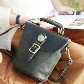 Daily Aesthetic Vintage Ladies Green Leather Bucket Handbags Barrel Shoulder Bag Crossbody Bag Purses