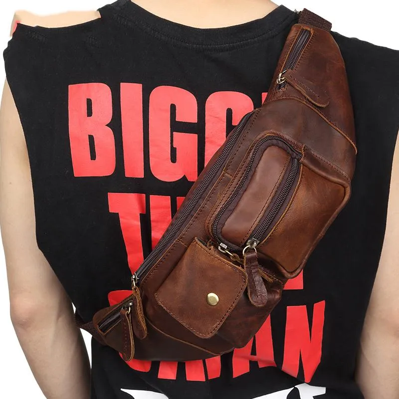 Cool Brown LEATHER MENS FANNY PACK BUMBAG Vintage WAIST BAGS FOR MEN Smart Construction