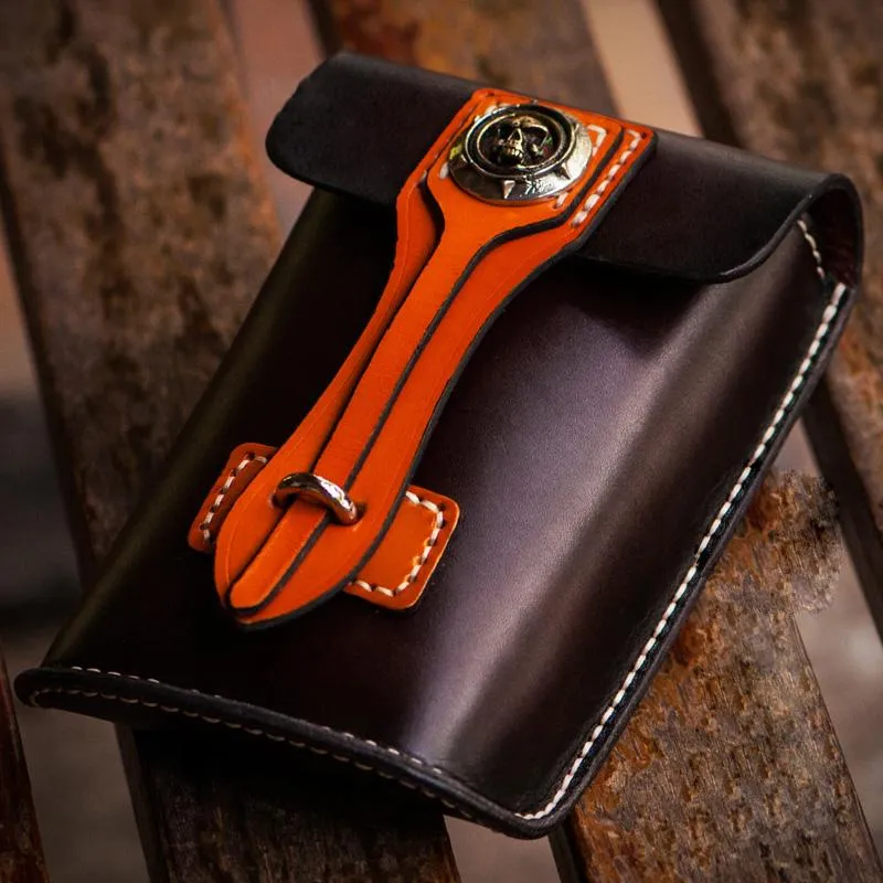 Fashion Choice Handmade Biker Leather Belt Pouch Mens Cases Waist Bags Hip Pack Belt Bag for Men