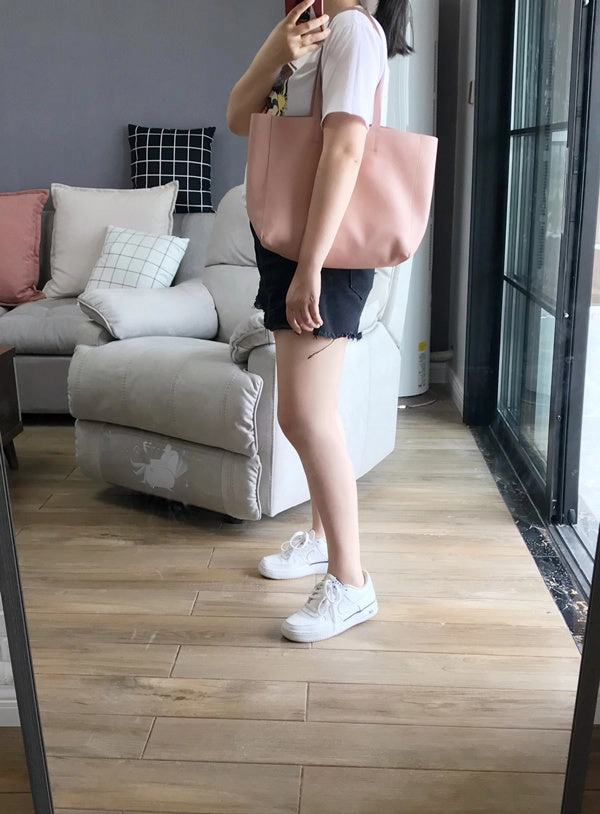Business casual Fashion Womens Pink Leather Tote Bags Pink Shoulder Tote Bags Handbags Totes For Women