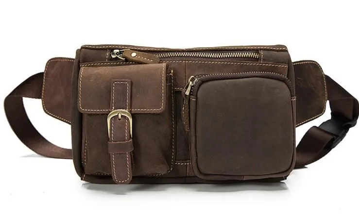 Vintage Mens Leather Biker Fanny Pack Waist Bags Fanny Bag For Men Durable Design