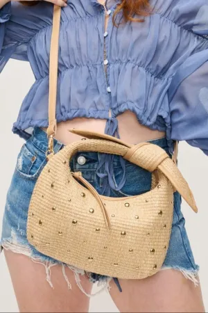34378S Paloma Studded Straw Crossbody Bag Comfortable Urban Style