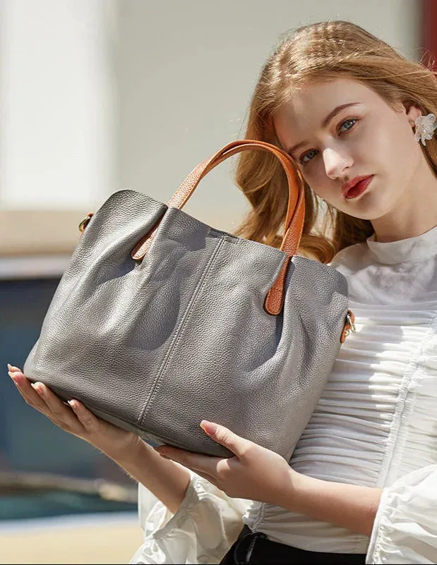 Two Tone Pebbled Leather Commuter Shoulder Bag for Women, Soft Genuine Leather Slouchy Shoulder & Handbag Versatile Carryall Elegant Finish