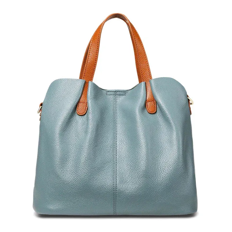 Two Tone Pebbled Leather Commuter Shoulder Bag for Women, Soft Genuine Leather Slouchy Shoulder & Handbag Commuter Essential Fashion Forward