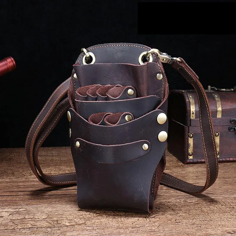 Cool Leather Waist Belt Pouch Mens Hairstylist Tool Barber Pouch Scissor Case for Men Work Accessory