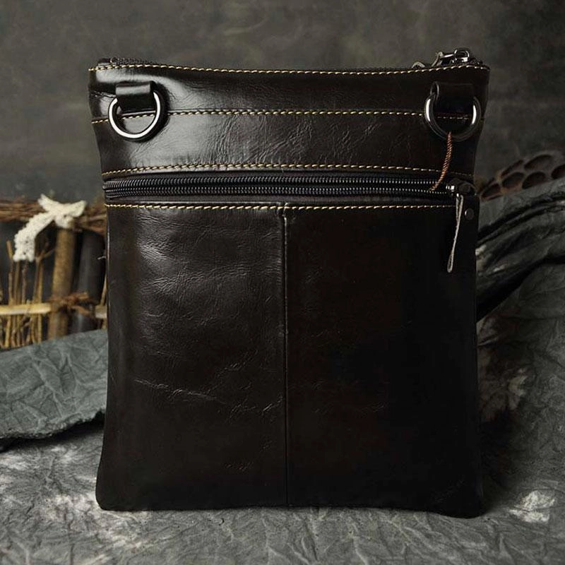 Mens Leather Small Side Bag Messenger Bag Courier bag for Men Minimal Journey