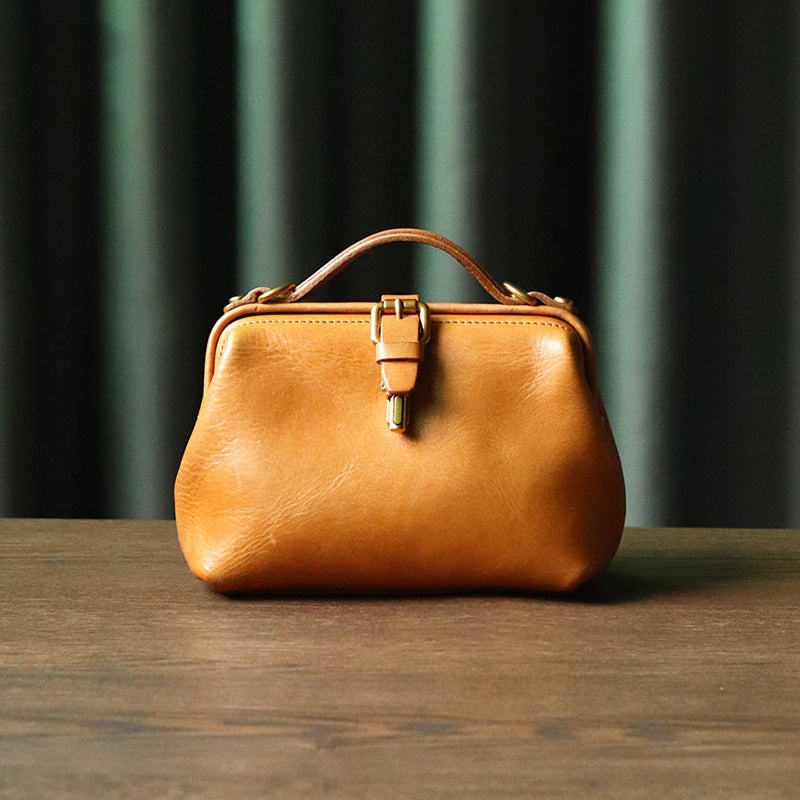 Luxury Vision Timeless Vision Womens Red Leather Doctor Handbag Purses Classic Handmade Red Doctor Crossbody Purse for Women