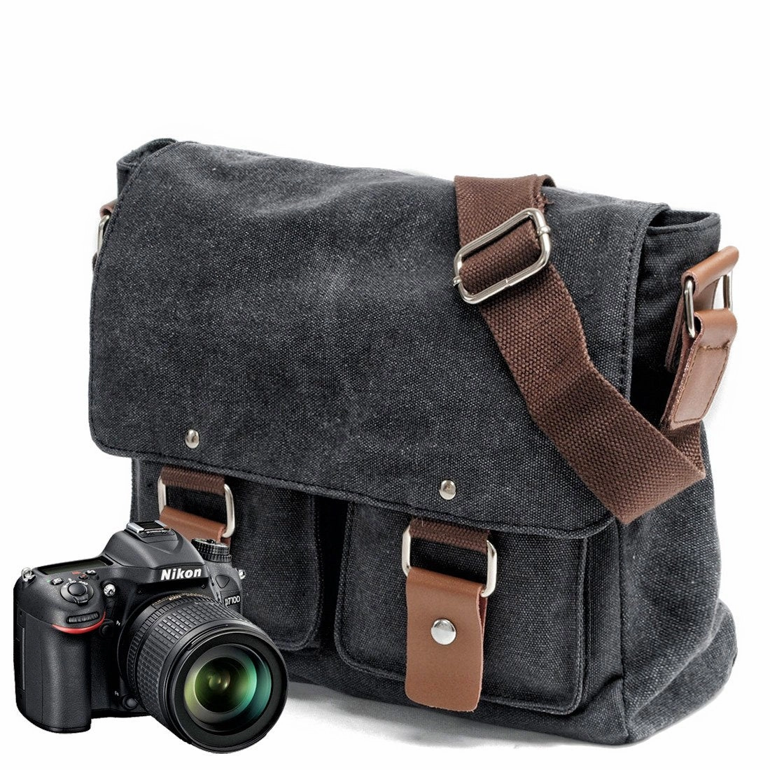 Compact Versatility Waxed Canvas Leather Mens Small DSLR Camera Bags Side Bag Messenger Bag Shoulder Bag For Men
